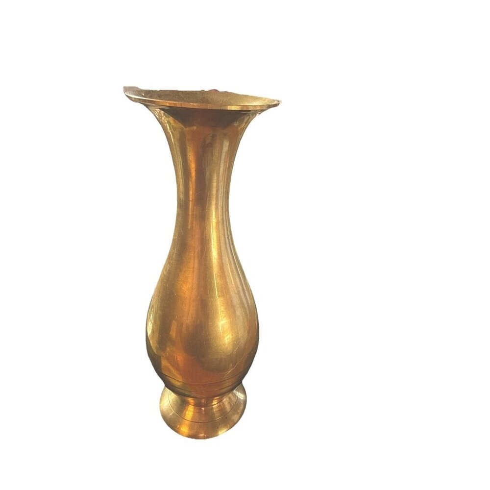 Small Solid Brass Vase 8” Tall Vintage